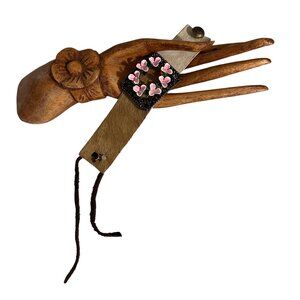 Rare Betsey Johnson Floral Bracelet Brown Cream Calf Hair Leather Pink F…